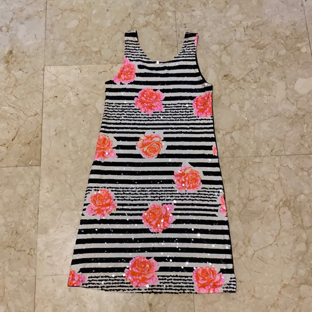 Sequined black and white dress with flowers